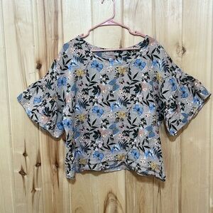 Viola Borghi Floral Butterfly Print Linen‎ Blouse Size L